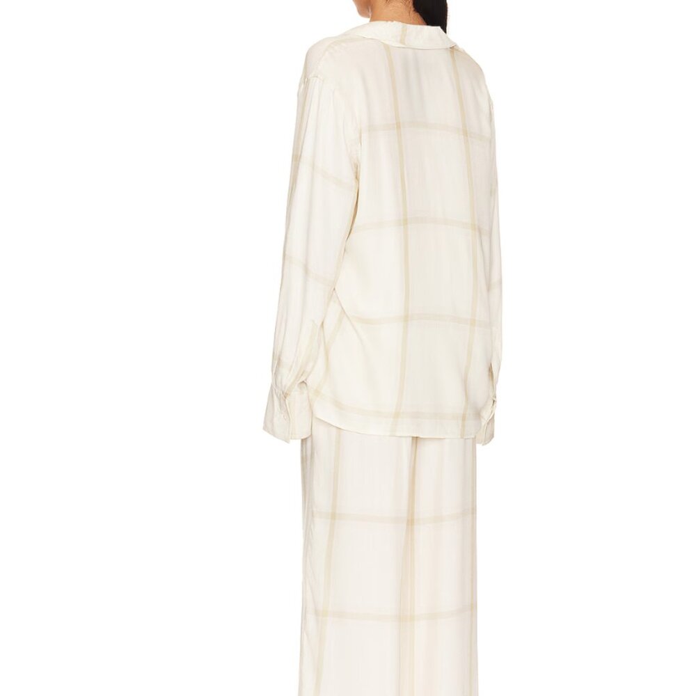 WeWoreWhat | Brushed Flannel Button Up & Drawstring Pull On Pant Set | Ecru | L - Picture 2 of 8